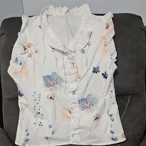 Source Unknown Orange and White Ruffled Sleeveless Blouse